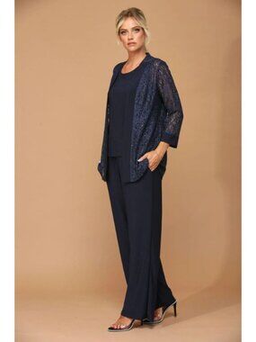 Clearance Navy Size XL Formal Mother of the Bride Jacket Pant Suit By Eva 3455